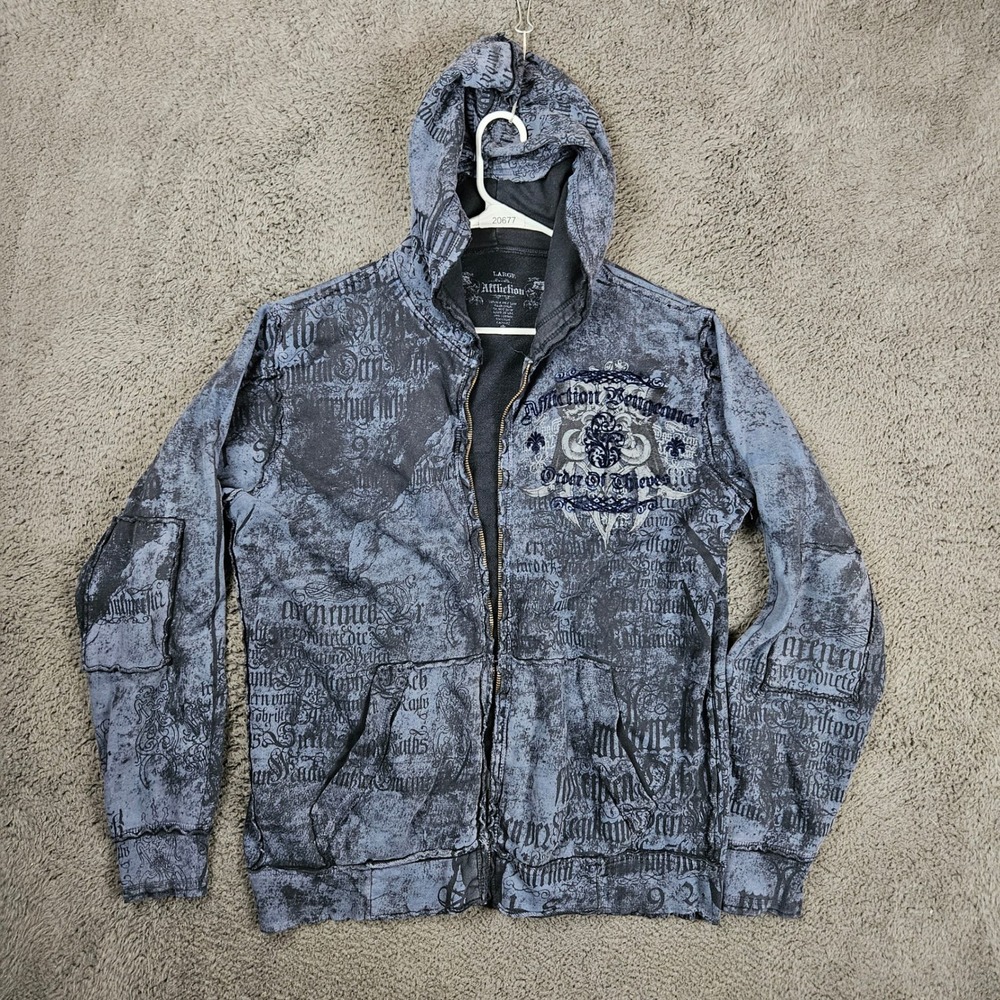 Affliction Vengeance Order of Thieves Mens‎ Large BROKEN ZIPPER Hoodie Y2K